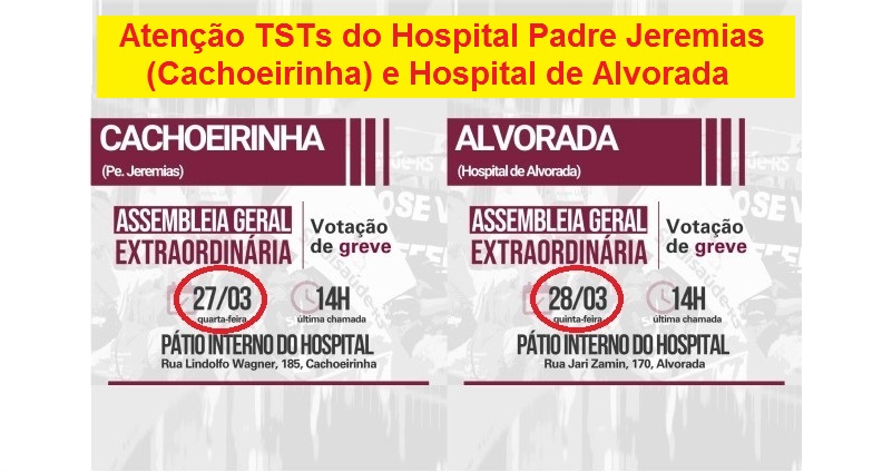 TSTs do Hospital Pe Jeremias (Cachoeirinha) e Hospital de Alvorada