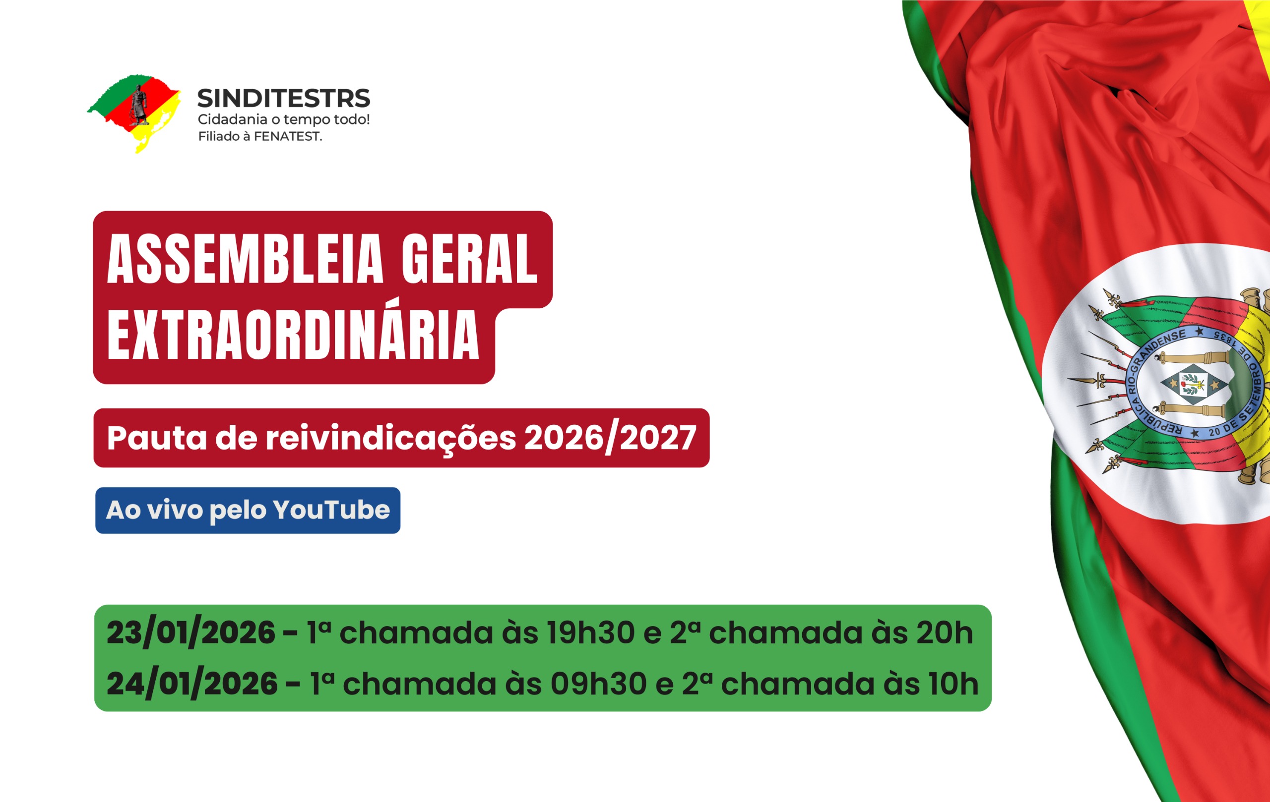 URGENTE: Assembleia Geral Extraordinária da categoria, 23 e 24/01